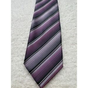 Stafford Essentials Necktie Tie Mens Purple Grey Excellent Striped Formal